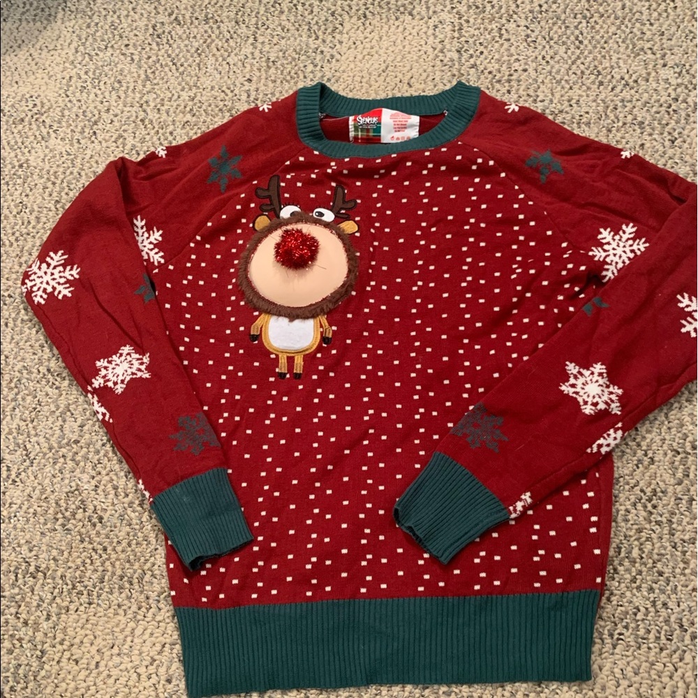 Spencer reindeer boob ugly Christmas sweater
